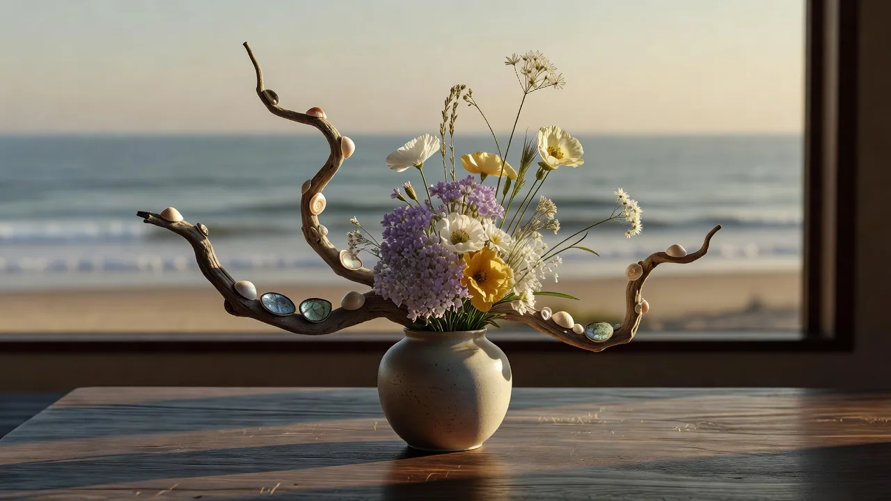 沿岸の生け花アレンジメント